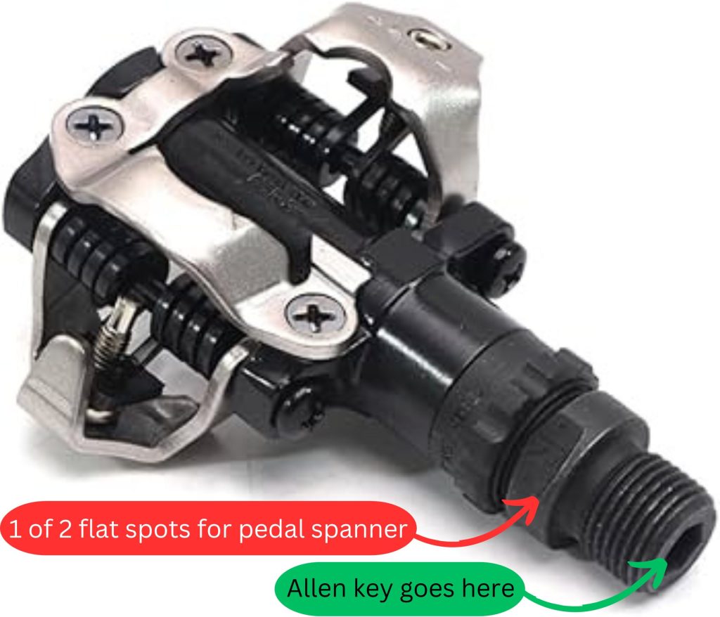 Shimano Cliplees Pedals for beginners - Allen Key/ Pedal Spanner Placement Image