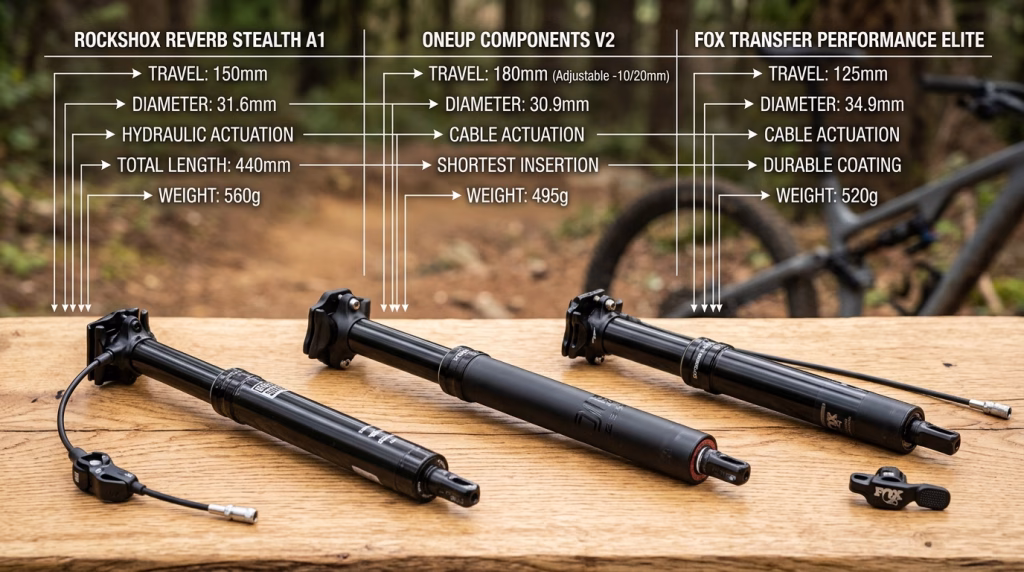 Dropper post travel, fit, and feature comparison Dropper post travel, fit, and feature comparison